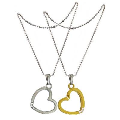 Two Pieces Couple Heart Shape Necklace by Menjewell 